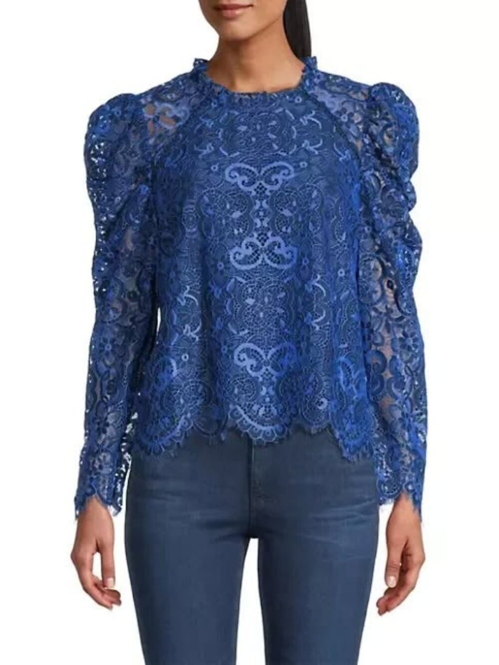 Lilly Pulitzer Averi (2) Tone Carnival Lace Long Sleeve  Boca Blue Top